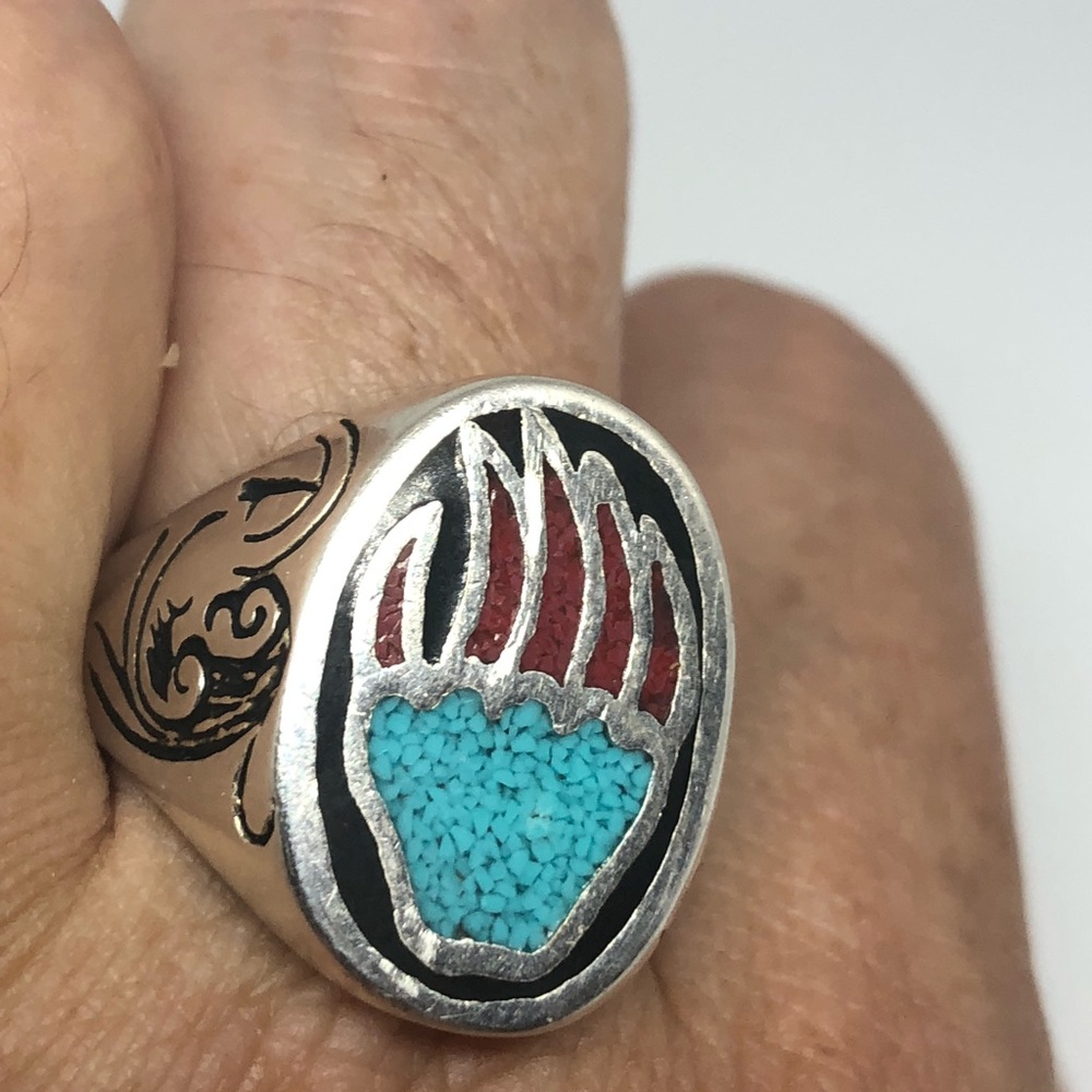 Vintage Southwestern Turquoise Bear Paw Ring
